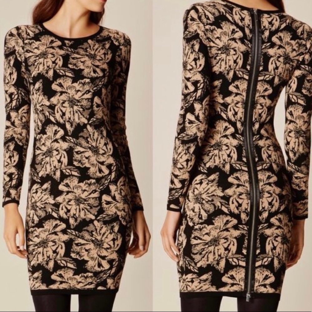 Karen Millen Floral Zip Sweater Dress Bodycon